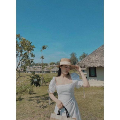 Váy đầm xòe công chúa màu trắng dự tiệc cổ vuông tay phồng dây rút xinh xắn bigsize mẫu mới giá rẻ đẹp hót hít