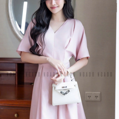 Đầm hồng eo xếp ly NGADO , đầm Nữ , đầm ngắn , đầm công sở , dự tiệc