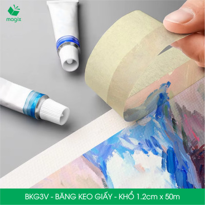 BKG3V - Block 24 cuộn băng keo giấy khổ 1.2cm x 50m - Băng dính giấy viết được, chặn màu sơn