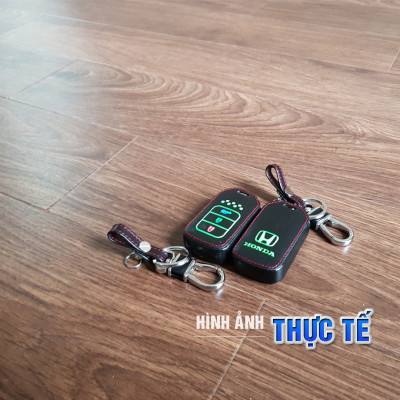 Cho xe Honda, bao da chìa khóa ô tô 3 nút dạ quang kiêm móc khóa chất liệu da, Inox MIHOCO Honda 3N/ Hàng chính hãng