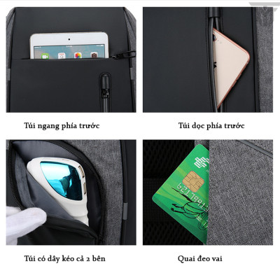 Balo Nam, Nữ Công Sở Đa Năng Teement, Đựng Vừa Laptop - Macbook - Máy Tính Xách Tay, Chất Liệu Vải Cao Cấp Chống Thấm Nước, Chống Xước, Có Cổng Sạc USB Tiện Lợi - Hàng Chính Hãng