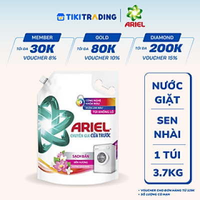 Nước Giặt ARIEL Cửa Trước Bền Màu Hương Sen Nhài Túi 3.7 KG