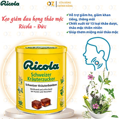 Hỗ trợ giảm đau họng Ricola Shweizer Krauterzucker chứa 13 loại thảo mộc đem đến cảm giác dịu nhẹ cổ họng và thơm mát (dạng kẹo) - OZ Slim Store