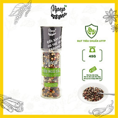 Tiêu Ngũ Sắc Hạt Tự Nhiên Cối Xay Vipep Hũ Thủy Tinh 45g