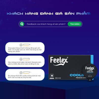 Bao cao su nam Feelex xanh Cooling, mỏng, nhiều gel bôi trơn, cảm giác mát lạnh - Hộp 10 bcs