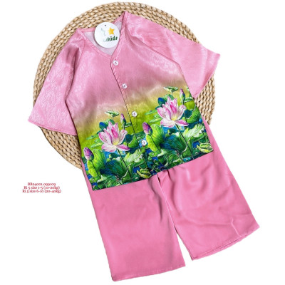 Nguyên set đồ bà ba cho bé gái hoa sen đi chơi biểu diễn đẹp từ 10-40kg chất lụa mát