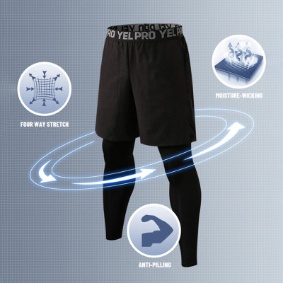 Quần đùi nam Yel Pro Men 2-in 1 đàn hồi có túi eo co giãn kiểu dáng thể thao