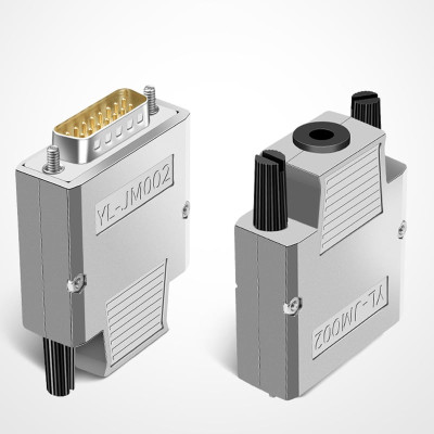 Đầu bấm cổng DB15 đực male bắt vít kèm vỏ ốp kẽm chân đồng mạ vàng 24K HD-LINK YL-JM002-15M. Hàng chính hãng !!!