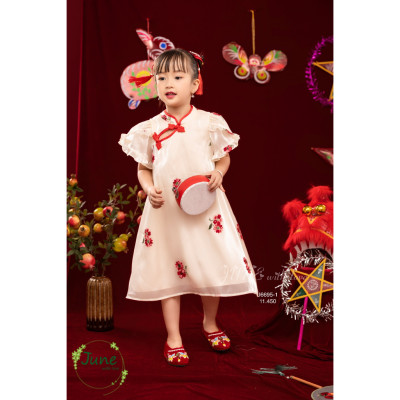 Đầm sườn xám đẹp cho bé gái mặc lễ tết trung thu tone đỏ size 12-40kg hàng thiết kế cao cấp