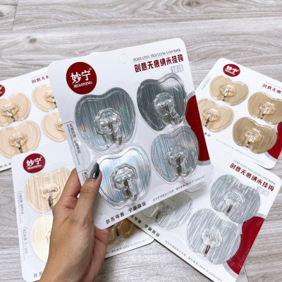 Set 4 móc dán tường NHÔM hình quả táo siêu dính, chịu lực tốt - giao màu ngẫu nhiên