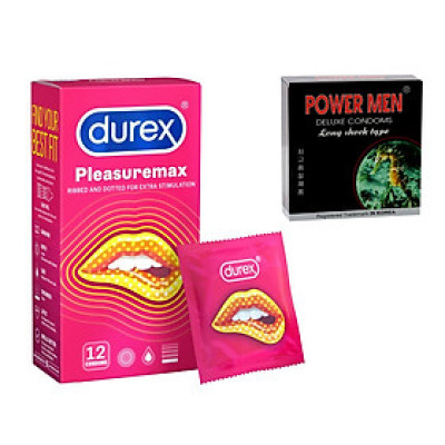 Bao Cao Su Có Gân Gai Durex Durex Pleasuremax (H12) + Bcs Gai Kéo Dài Thời Gian Quan Hệ Power Men Long Shock Type (H3) - Hàng Chính Hãng 100% - Che Tên Sản Phẩm