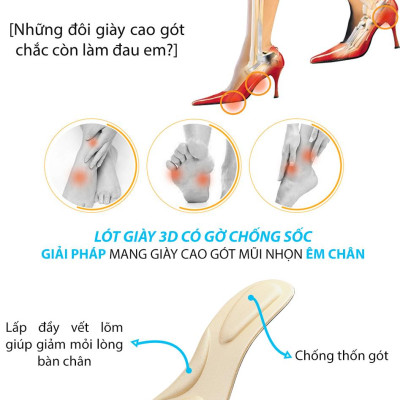 2 cặp Lót giày cao gót mũi nhọn 4D có gờ giảm sốc đệm êm nguyên bàn chân - buybox - BBPK65-2