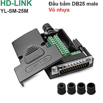 Đầu bấm cổng RS232/DB25 đực male bắt vít kèm vỏ ốp nhựa HD-LINK YL-SM-25M. HÀNG CHÍNH HÃNG !!!