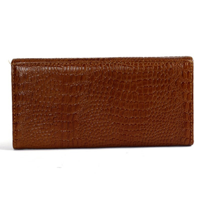 HJ3105-06-07 - Bóp nữ da thật vân cá sấu Huy Hoàng 3 gấp vân nhỏ màu da, đen, nâu