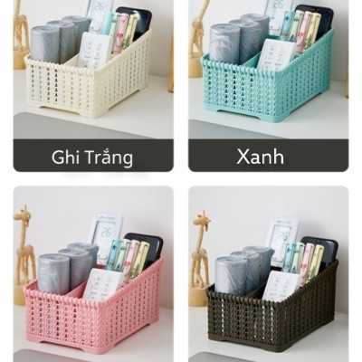 Khay đựng mỹ phẩm nhiều ngăn kiểu dáng mây đan HÀN QUỐC ( Tặng vỉ dán tường )