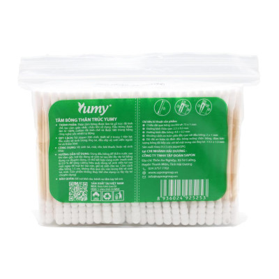 Tăm Bông Vệ Sinh YUMY Thân Trúc Túi Zip – Combo 6 Túi x 200 Que (TB01-525), Mềm Mịn, Không Rụng Sợi
