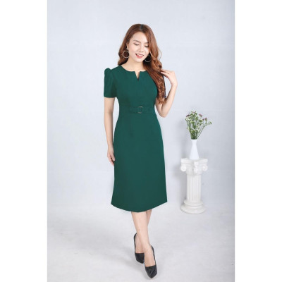 Đầm Suông Xanh Rêu Đậm Thời Thượng DL744