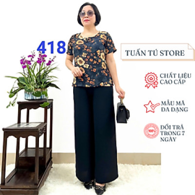 Đồ Bộ Trung Niên Bộ Đồ Phối Áo Lụa Hàn Châu Quần Đũi Cao Cấp Siêu Mềm Siêu Mát - Tuấn Tú Store