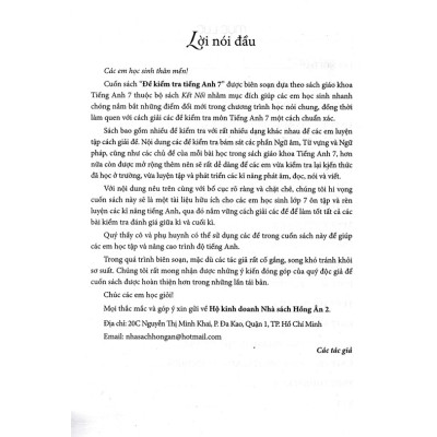 Đề Kiểm Tra Tiếng Anh Lớp 7 ( Dùng Kèm Sách Giáo khoa Kết Nối )