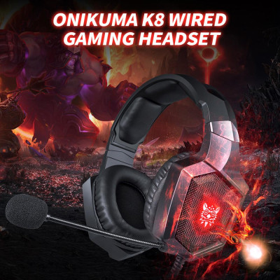 Tai nghe chơi game có dây ONIKUMA K8 với Bộ điều khiển 50mm Micrô có thể uốn cong,Hiệu ứng ánh sáng