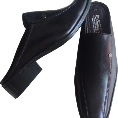 Dép nam bít mũi da bò Trường Hải màu đen đế cao 3.5cm HÌNH ẢNH THẬT