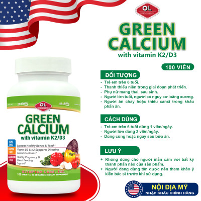 Green Calcium Olympian Labs Mỹ hộp 100 viên canxi hữu cơ chắc khoẻ xương không gây nóng dễ hấp thu