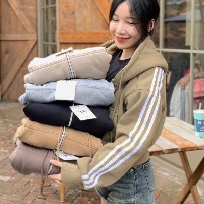 Áo khoác nữ chống nắng Croptop 3 Sọc Dáng Rộng Mũ To 3 sọc bao chất phối đẹp-A2116