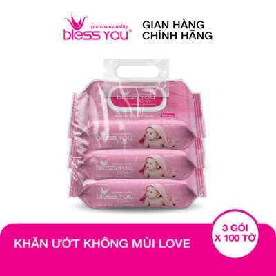 Combo 3 Gói Khăn Ướt Không Mùi Bless You Love 100 Tờ
