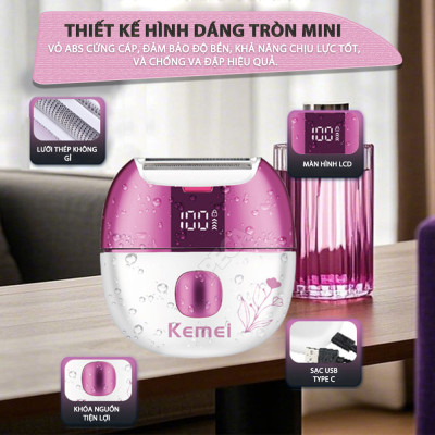 Máy cạo tẩy lông Kemei KM-285 chuyên dùng cạo lông toàn thân, bikini sử dụng pin sạc tiện lợi công suất 5W - Chính hãng