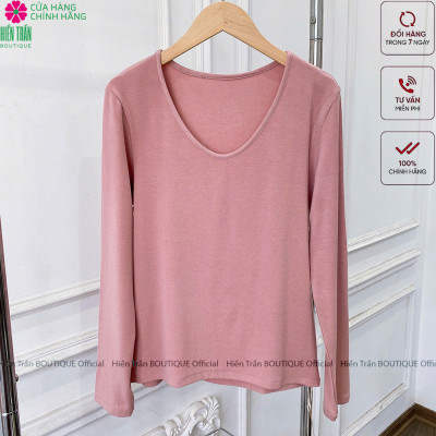 Áo phông nữ dài tay cổ tim Hiền Trần BOUTIQUE chất cotton dẻo cao cấp co giãn áo thun nữ tay dài thu đông A8