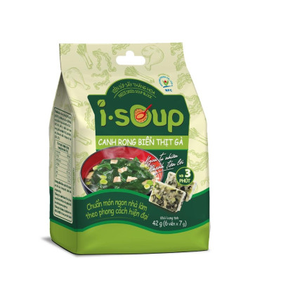 Canh rong biển thịt gà ăn liền I-Soup 42g (túi 06 viên cho 06 khẩu phần ăn)-Canh sấy lạnh công nghệ Nhật Bản