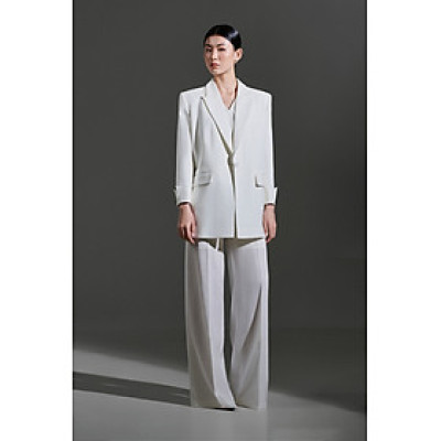 Quần vải ống suông fom dài TOVE màu trắng thiết kế cao cấp WHITE CHIC