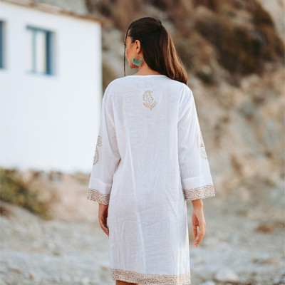 Đầm Trắng Xẻ Tà Vẽ Ánh Kim Cotton Isla Bonita