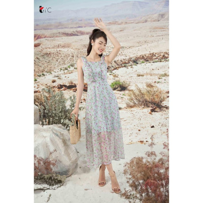 Đầm maxi hoa tím, bèo tay Tri