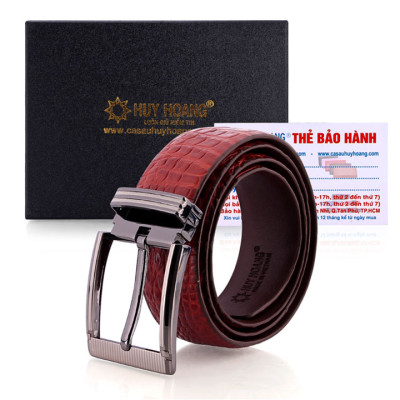Thắt Lưng Nam Da Cá Sấu Gai Bụng Bản Lớn Đầu Kim Huy Hoàng HT4229 - Nâu Đỏ