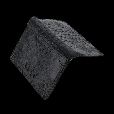 HP2761-63-65 - Ví nam Huy Hoàng da cá sấu nguyên con đan viền kiểu đứng màu đen, nâu đất, nâu đỏ