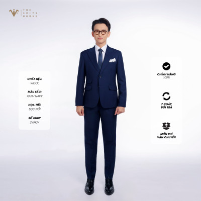[CLASSY 2]  SUIT NGUYÊN BỘ MÀU XANH NAVY KẺ ĐẬM,  2 KHUY 3 TÚI, CHẤT LIỆU WOOL NOBILITY