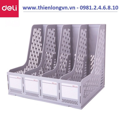 Giá đựng tài liệu 4 ngăn nhựa Deli 9846 màu ghi