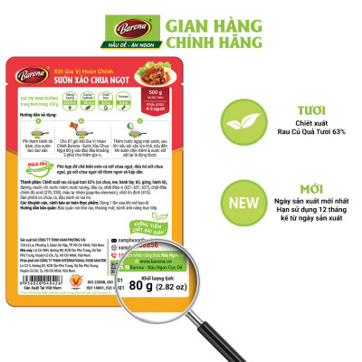 Combo 5 Gói Gia Vị Sườn Xào Chua Ngọt Barona 80g ướp ngon chuẩn vị không cần nêm nếm