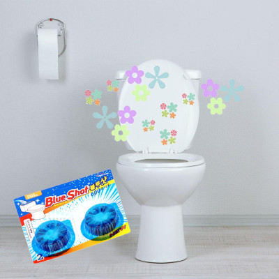 Bộ 4 Vỉ khử mùi vệ sinh bồn cầu nhập khẩu Hàn Quốc Blueshot: 1 Viên dùng được 600 lần xả nước, màu xanh lịch sự, bồn cầu thơm tho