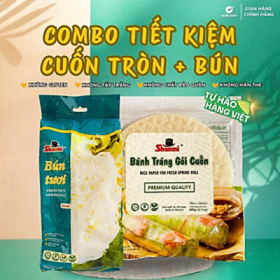 [Combo chung đôi] Bánh tráng gỏi cuốn Shammi tròn size 22cm túi 400g + Bún tươi Shammi túi 400g