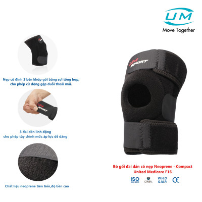Bó gối đai dán có nẹp neoprene -compact United Medicare F16 