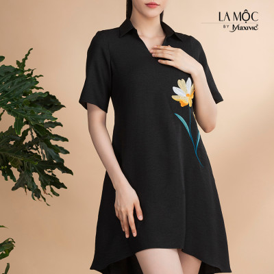 Đầm xô lụa đen sơmi tim thêu La Mộc LM022413