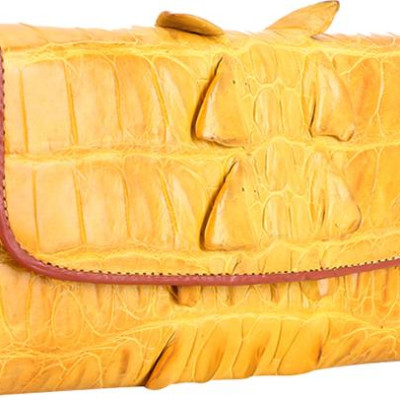 Ví Nữ Da Cá Sấu 3 Gấp Gai Huy Hoàng HT3298 (19 x 10.5 cm) - Vàng Nghệ