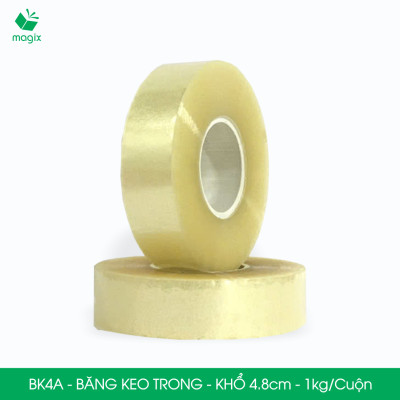 BK4A - 6 cuộn băng keo trong 1kg, khổ 4.8cm lõi nhựa - Băng dính đóng hàng, băng keo khổ lớn