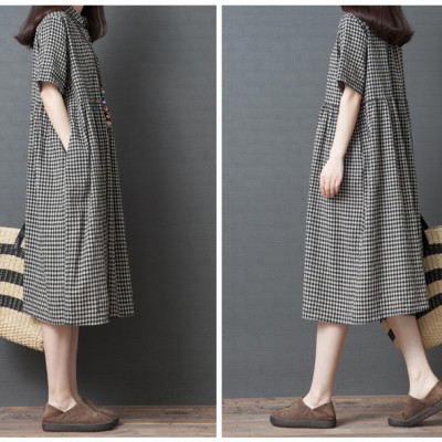 Đầm Váy Nữ Dáng Xòe Họa Tiết Sọc Caro Cổ Sơ Mi Tay Ngắn Mặc Đi Làm, Đi Dạo Phố Haint Boutique Da158