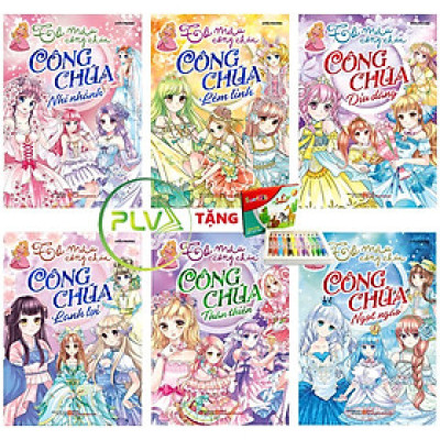 Combo 6 Quyển Tô Màu Cho Bé Gái - Công Chúa Xinh Đẹp (Tặng hộp sáp 12 màu dễ thương)