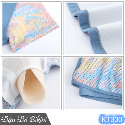 Bộ bơi nữ dáng áo thun ngắn tay quần short đùi 2 lớp kín đáo, có sẵn đệm ngực tròn, thiết kế trẻ trung, dấu bụng tốt, chất thun bơi Hàn cao cấp | KT300