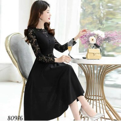 Đầm xòe dự tiệc tay phối ren sang trọng thanh lịch đủ size từ 40-70kg tặng kèm thắt eo