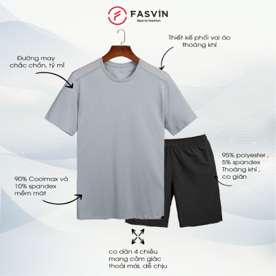 Bộ Quần Áo Thể Thao Nam FASVIN TS24625+Q25475.HN Hàng Nhà Máy Chất Liệu Mềm Mại Phom Dáng Đẹp